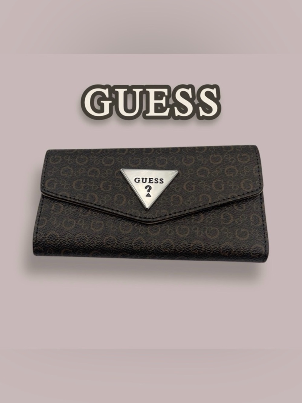 Guess Brown Logo Trifold Slim Wallet Silver